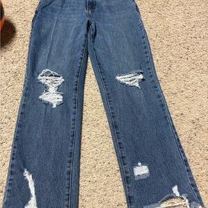 Fashion Nova Ripped Blue Straight Leg Jeans